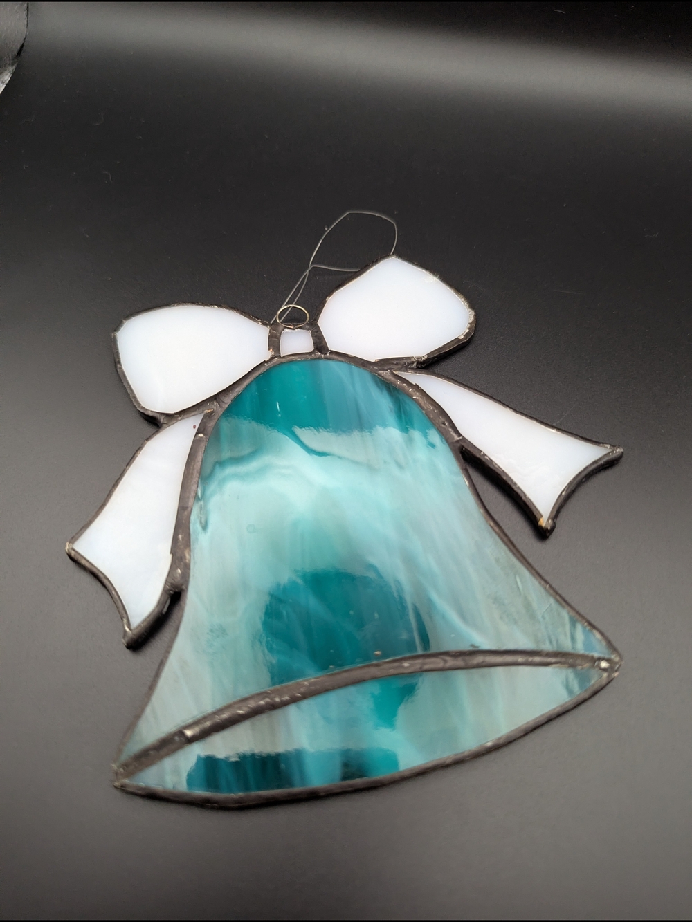 Handmade Stained Glass Bell Ornament Sun catcher with White Bow